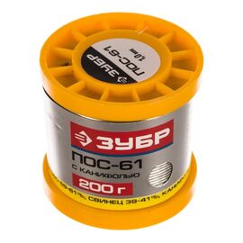  Припой ЗУБР Пос 61 (55450-200-10C) трубка с канифолью, 200г, 1мм 