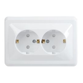  Розетка силовая IEK Вега (ERV24-K01-16-DM) двойная, 2 розетки, скрытая, заземление, шторки, IP20, белый 